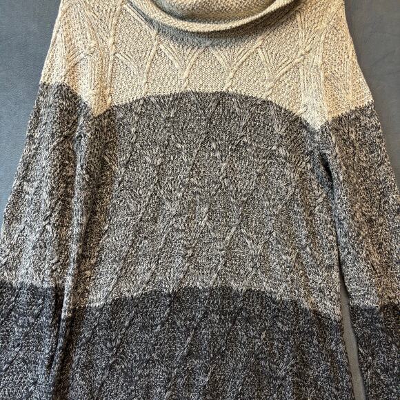 Jeanne Pierre Sweater Fisherman Tunic Colorblock Cable Knit Cowl Neck Preppy LG - Picture 6 of 12